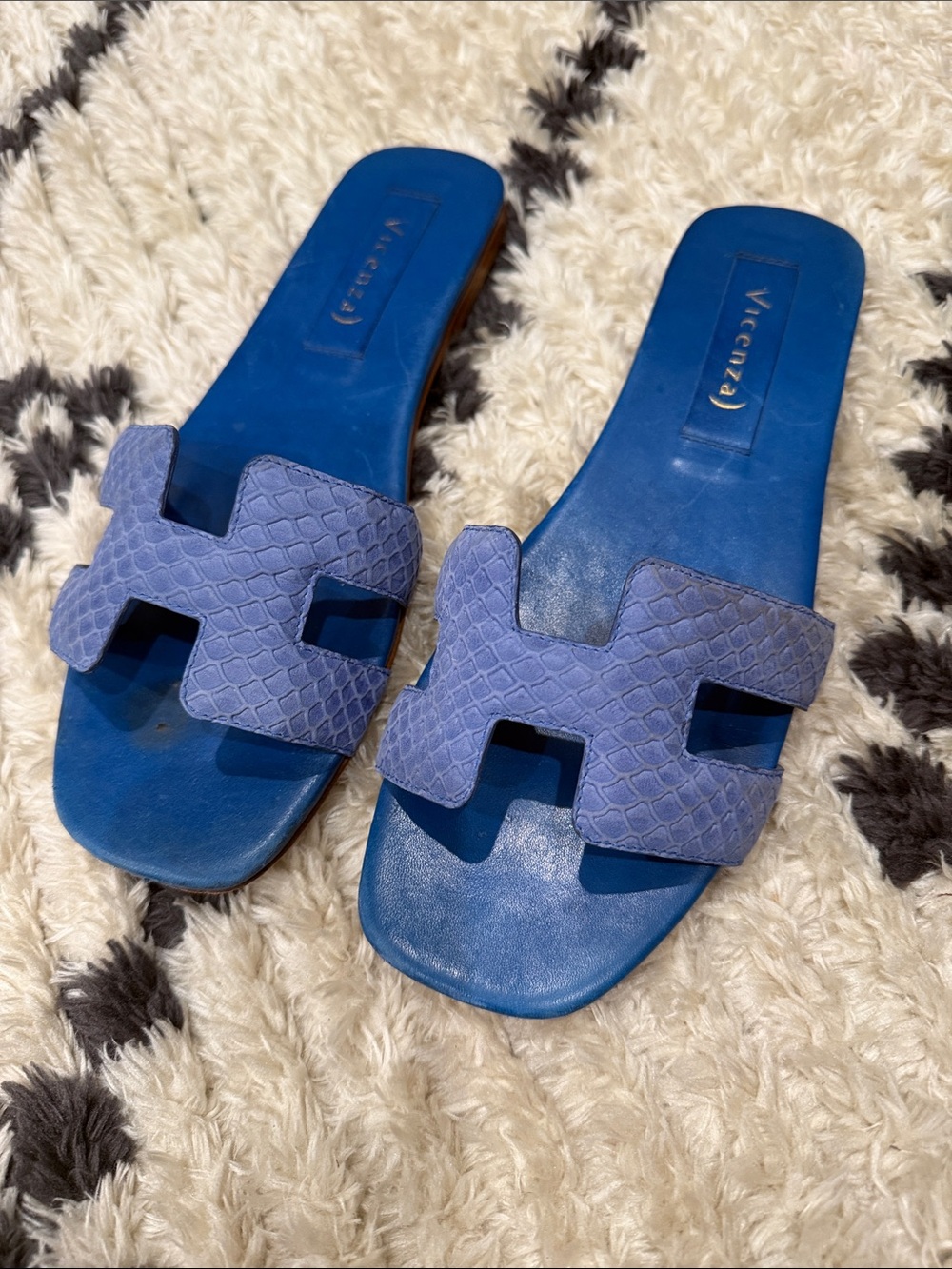 Anthropologie Vicenza Blue Faux Python Snake Embossed H-Strap Sandals | Sz: 7